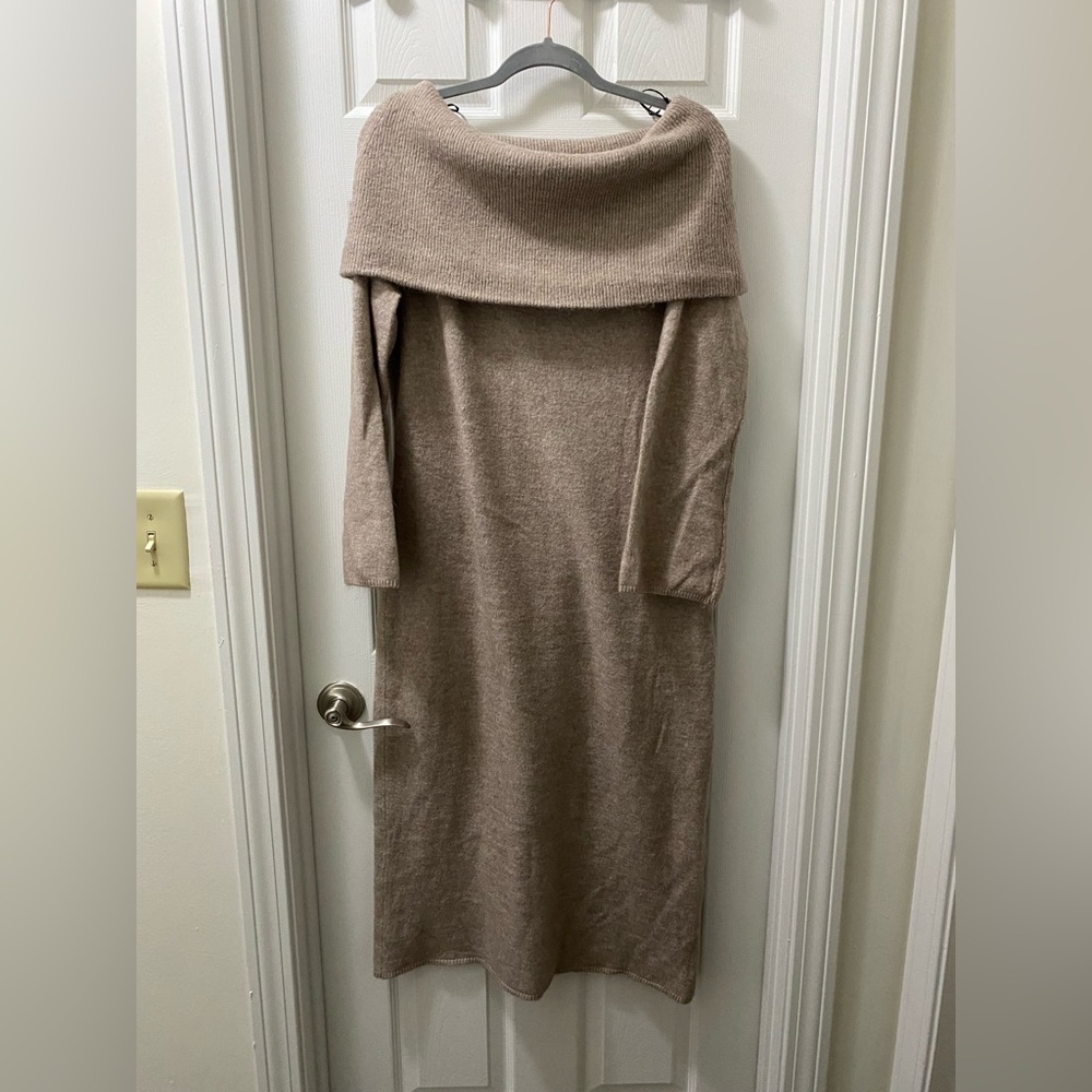 H&M Tan Off-the-Shoulder Sweater Dress